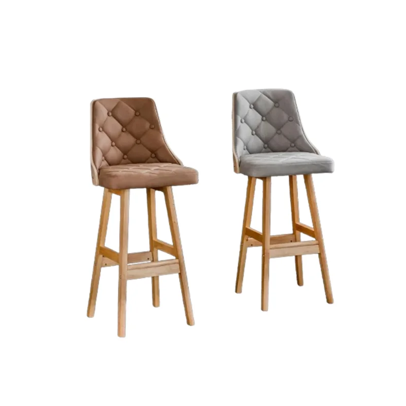 American Retro Backrest Bar Chair Kitchen Furniture Modern Solid Wood Bar Stools Light Luxury Leisure High Feet Counter Stool