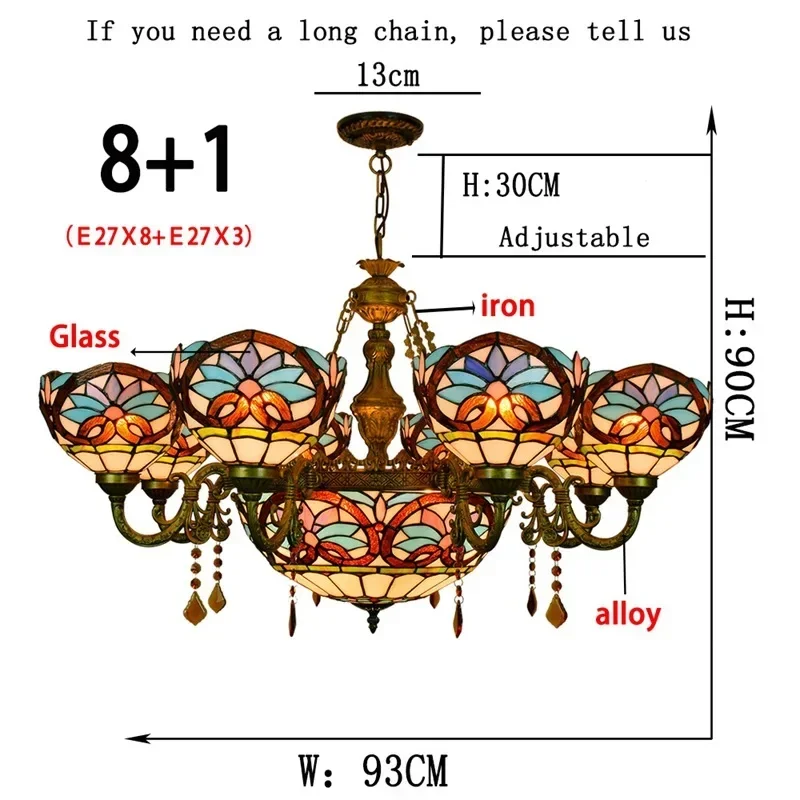 luxury creative classic living room dining room crystal chandelier  retro color glass lamps