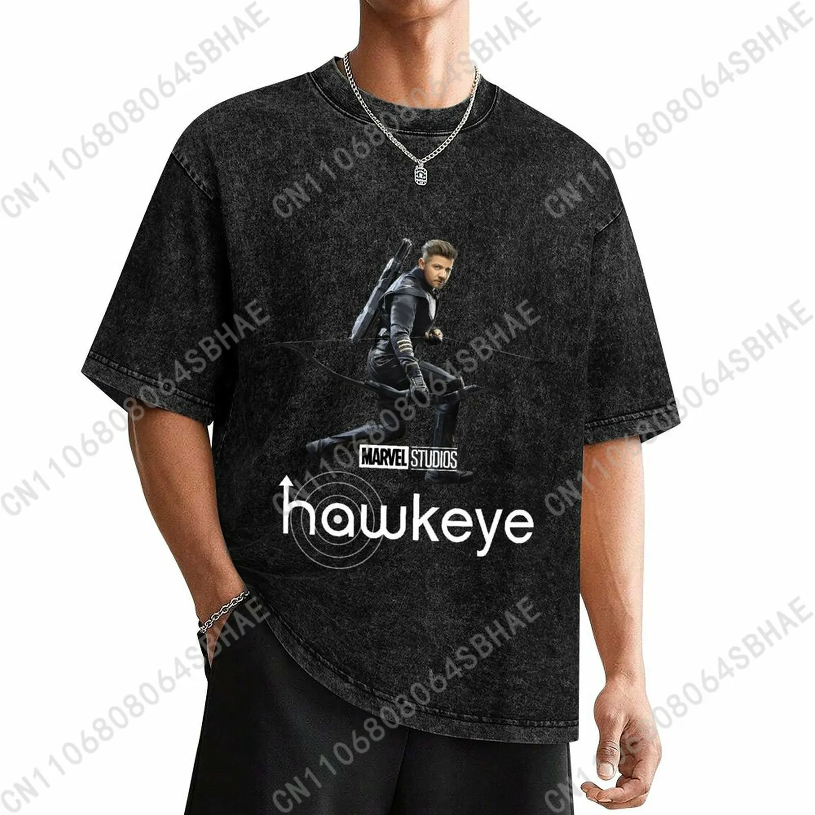 

Marvel Hawkeye Custom Mens Vintage T Shirt Washed Distressed Tee Men Retro Short Sleeve Personalized Cotton Shirt Cosplay