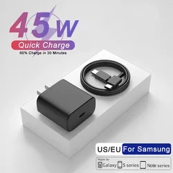 45W USB C Super Fast Charger For Samsung Galaxy S24 S23 S22 S21 Ultra S10 Plus A55 A54 A53 Quick Charge Type C Cable Accessories