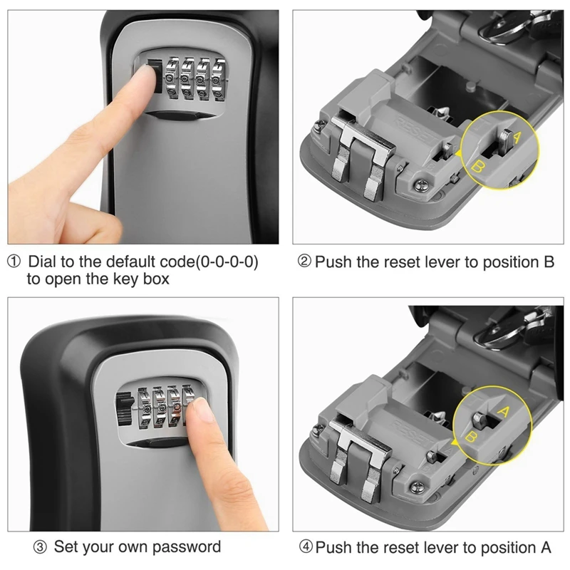 1Piece Wall Mount Key Storage Secret Box Organizer 4 Digit Combination Password Security Code Lock No Key (A)