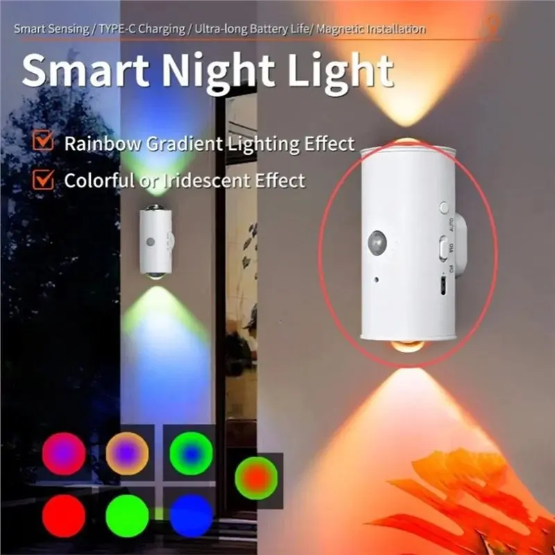 [A92P!】 Motion Sensor Wall Light Dual Heads 4 Pack Smart Automatic Auto On/Off 16 RGB Colors 3 Meter Range For Bedroom Hallway S