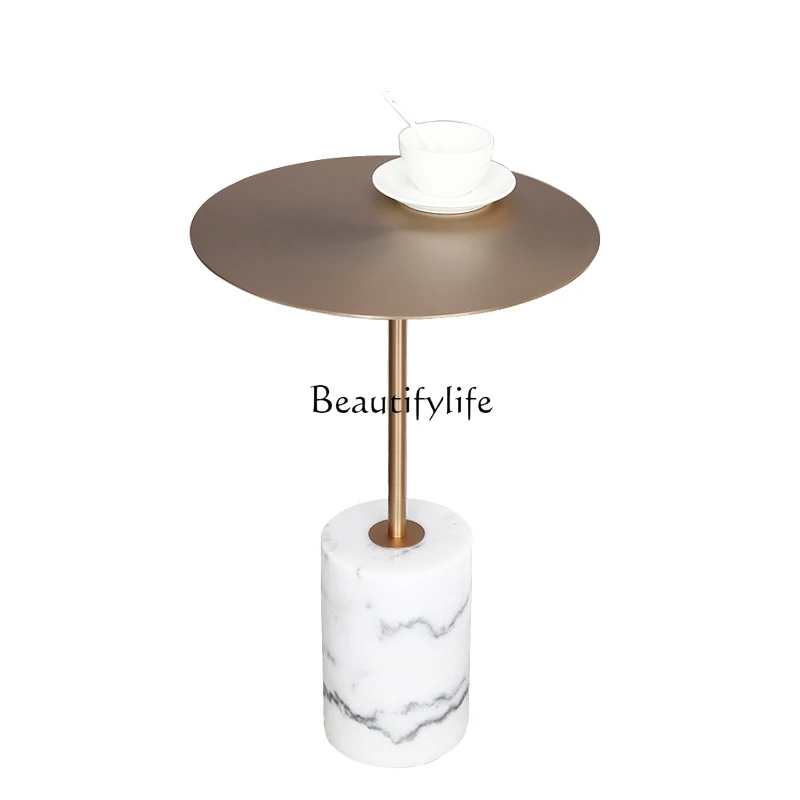 

Nordic marble light luxury high-end stainless steel corner few round small round table