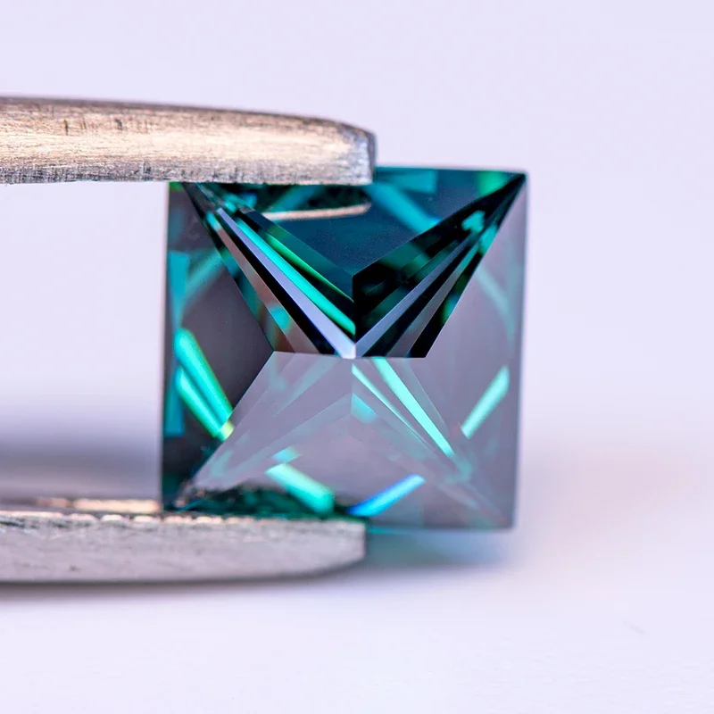 Moissanite Gemstone Princess Cut Primary Color Emerald Green Lab Grown Diamond DIY Jewelry Making Materials with GRA Certificate