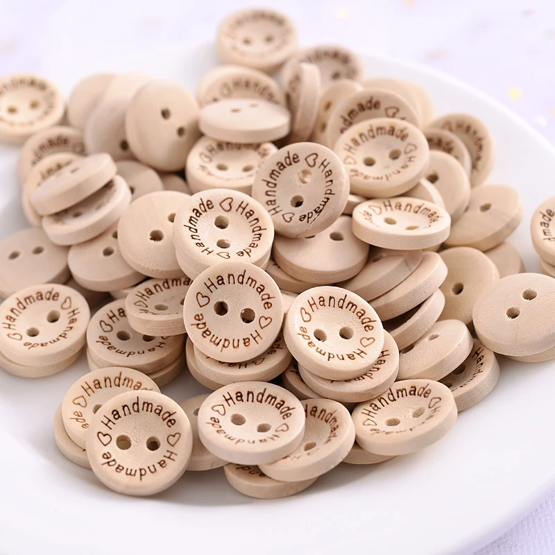 50pcs 2 Holes Natural Wooden Buttons for Clothes Decorative Button Diy Handmade 2 Eyelets Bottons Sewing Accessories3