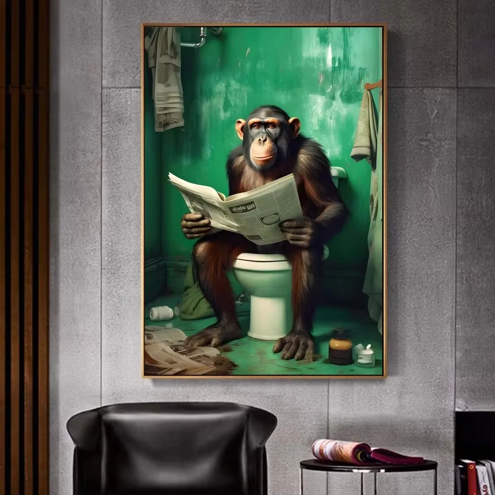 Chimpanzee Cat Dog giraffe Animal to Toilet Poster Home Furnishing Decoration Highend paper Poster Wall Study Home Living Room