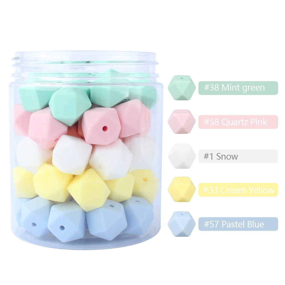 25pc Silicone Beads Hexagon Beads 14mm Food Grade DIY Silicone Teether Pacifier Clips Necklace Accessories Baby Teething Beads