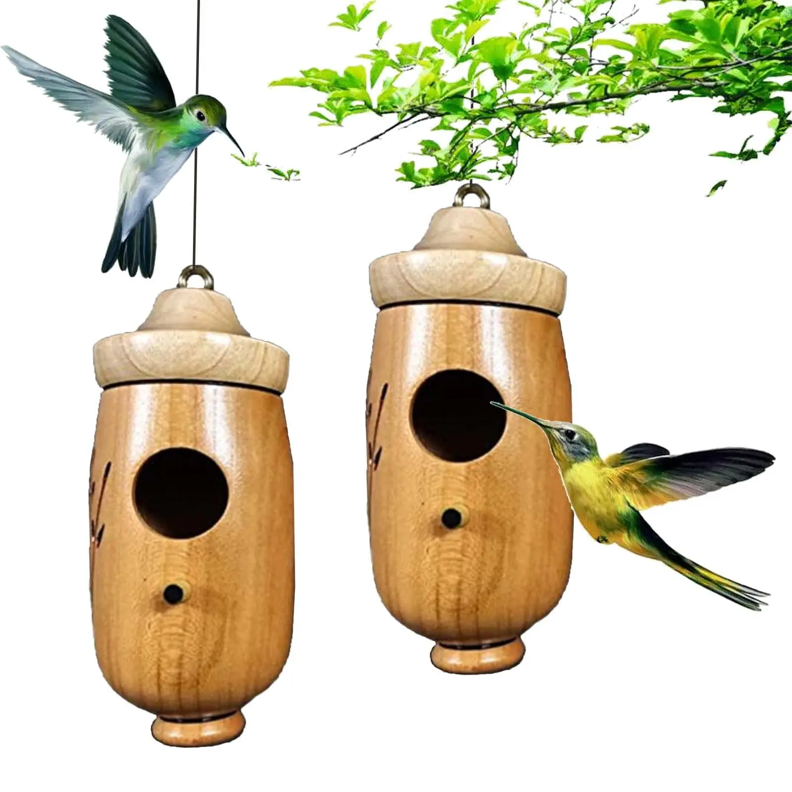 Wooden Hummingbird House Outdoor Bird Nest Hut Hanging Cage Shelter Hideaway Hummingbird Natural Wood Crafts Garden Decor 2022