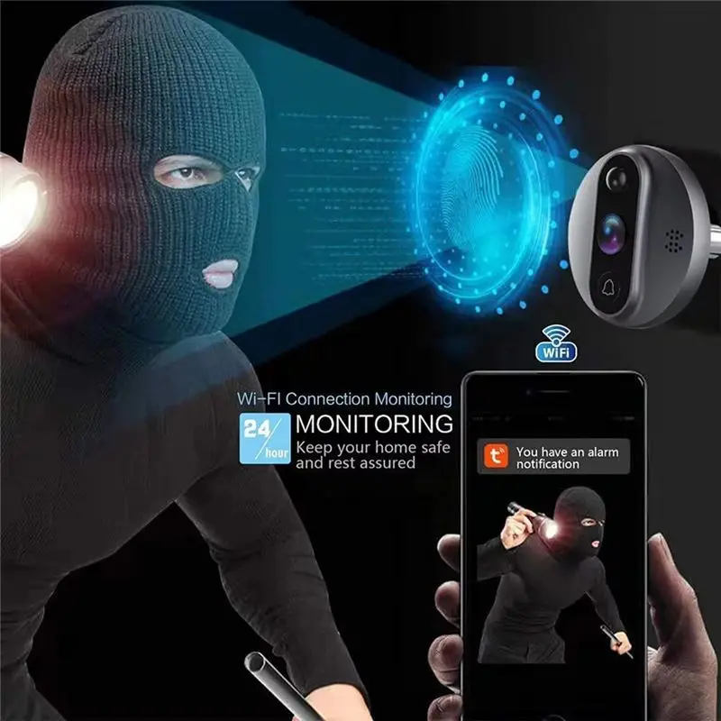 ONCE 3MP Vita Intelligente Tuya 1080P Wifi Campanello per Porte Spioncino Telecamera 5000Mah Batteria Rilevatore di Movimento PIR Visualizzatore Digitale IR