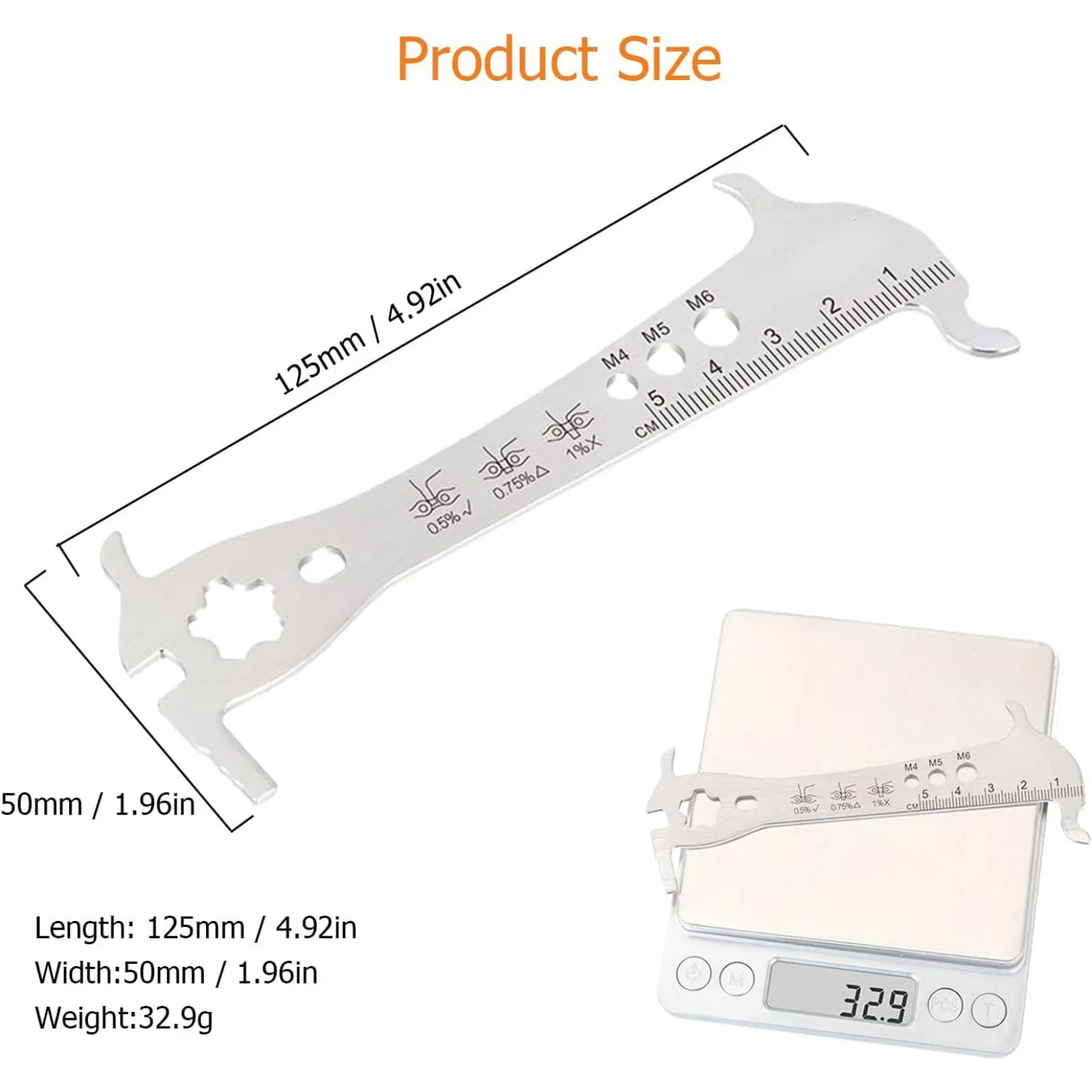 Bicycle Chain Checker - Chain Wear Indicator, Stainless Steel Bike Link Plier Chain Measuring Ruler Tool Bike Parts Repair Kit f