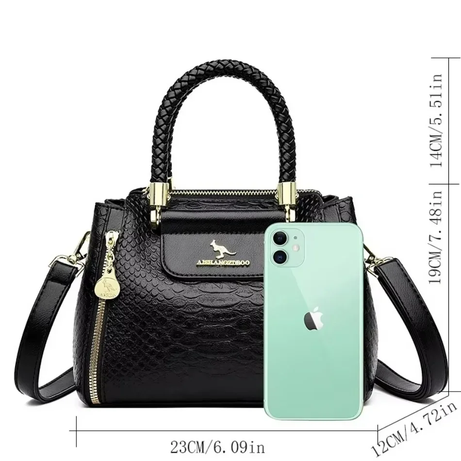 Elegant Women\'s Handbag High Quality Leather Top-Handle Bag Large Capacity Commute Bag Vintage Stylish Pattern Handbag For Women