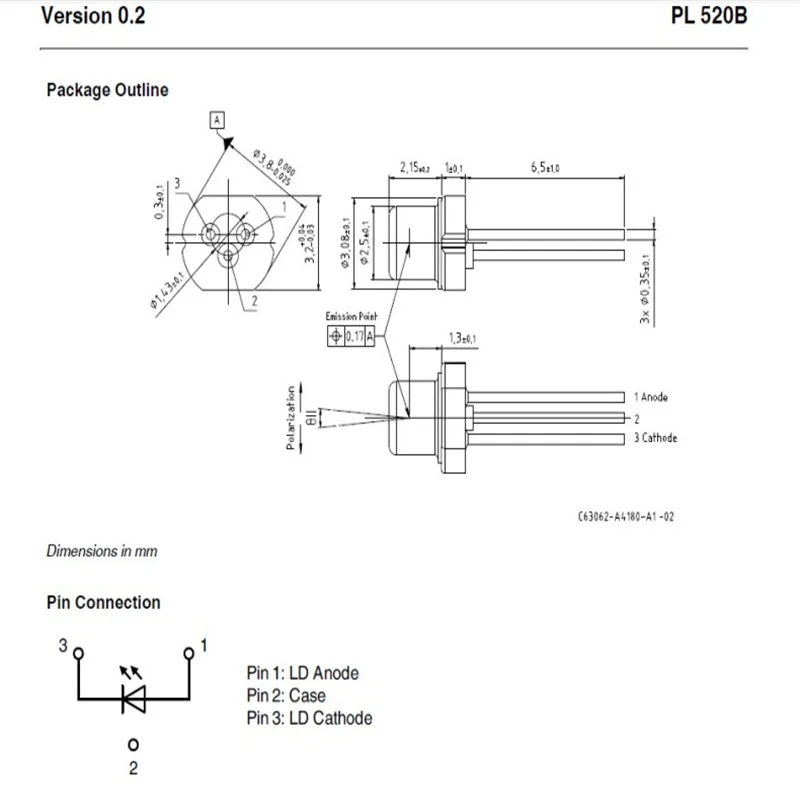 오스람 80mW 520nm 잔디 녹색 레이저 다이오드 PL520B T038 패키지 단일 모드 튜브
