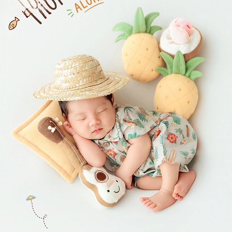 新生児写真撮影用小道具-赤ちゃん男の子用-夏のビーチテーマ-ハワイスタイル-フルーツ-ギター装飾-スタジオ写真撮影用アクセサリー