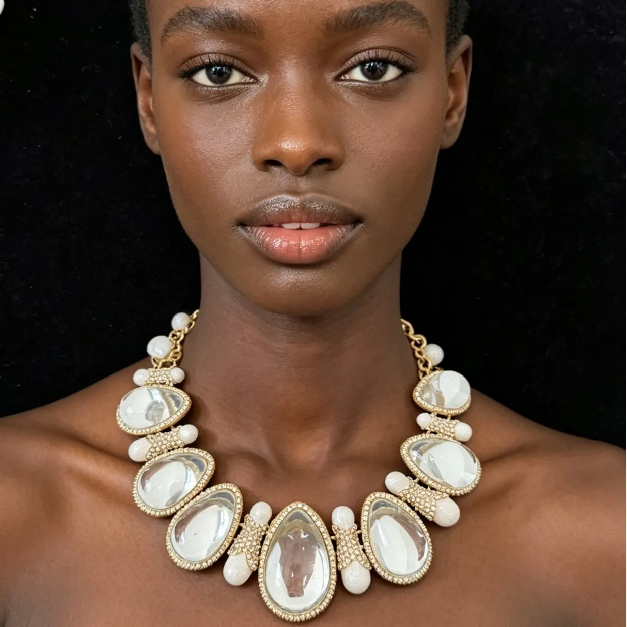 Fashion Enamel Crystal Brass Gold Plated Earrings Necklace Bracelet Women Luxury Party Dinner Jewelry
