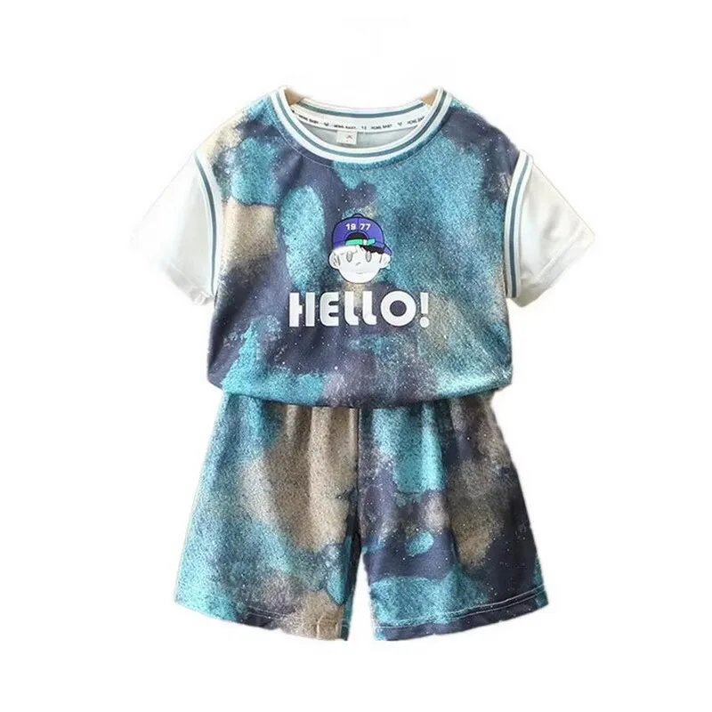 Summer Kids Outfit Children Sets Cute Kids Fake Two T-shirts with Shorts 2pcs Suits Casual Toddler Boys Basketball Suit 2-11Year