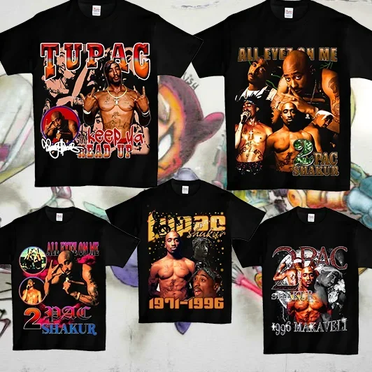 Verão 100% algodão 2pac hip-hop rapper impresso camiseta masculina ao ar livre casual topo moda urbana masculina em torno do pescoço manga curta