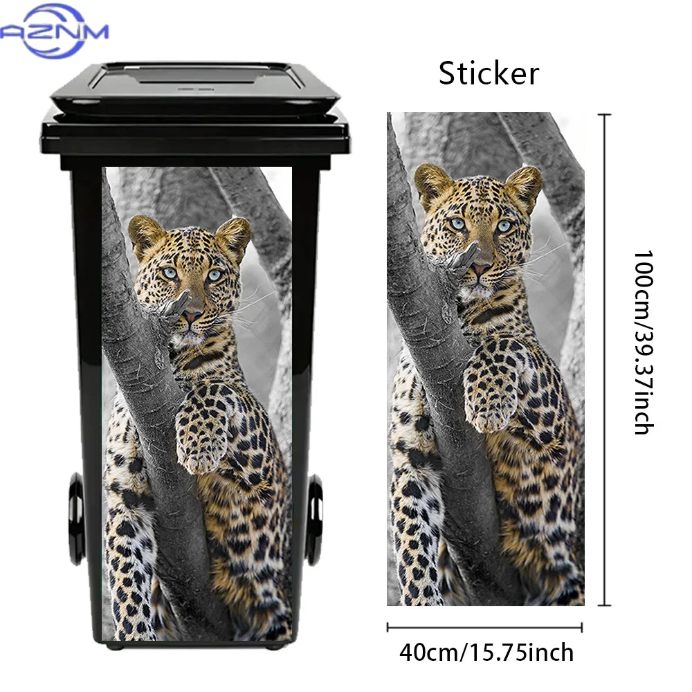 1pc of a Female Leopard Design Sticker for Trash Cans, Featuring a 3D Wild Animal Mural. This Self-Adhesive Decoration Is Perf