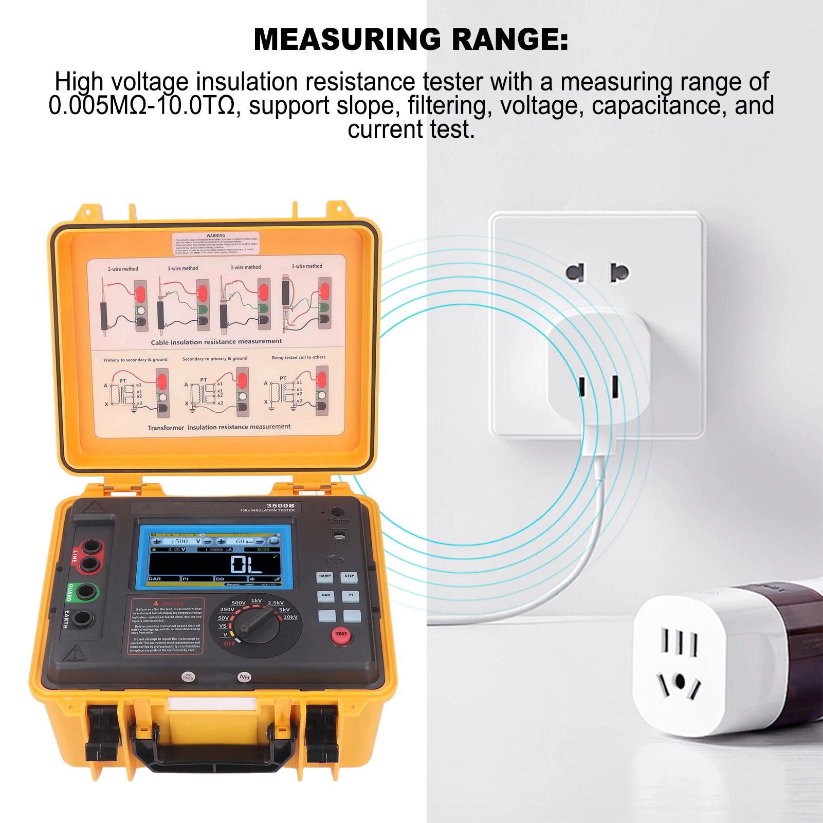 Isolationswiderstandstestbox Isolationswiderstandstester Hochspannungswiderstand Megohmmeter mit wasserdichter Box ETCR3500B