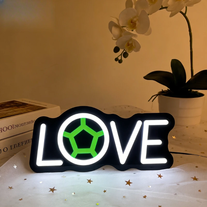 

Неоновая вывеска LOVE с футбольным мячом, светодиодный настенный декор для спальни, гостиной, домашнего интерьера, романтический подарок для футбольного фаната, уникальное спортивное освещение