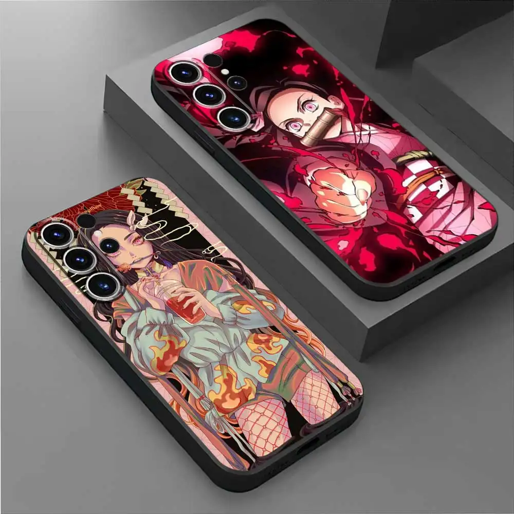 Anime Demon Slayer trzy etui na telefon Samsung S23 S22 Ultra S20 S21 FE S10 S9 S8 Plus Galaxy Note 20 10 9 pokrowiec silikonowy Funda