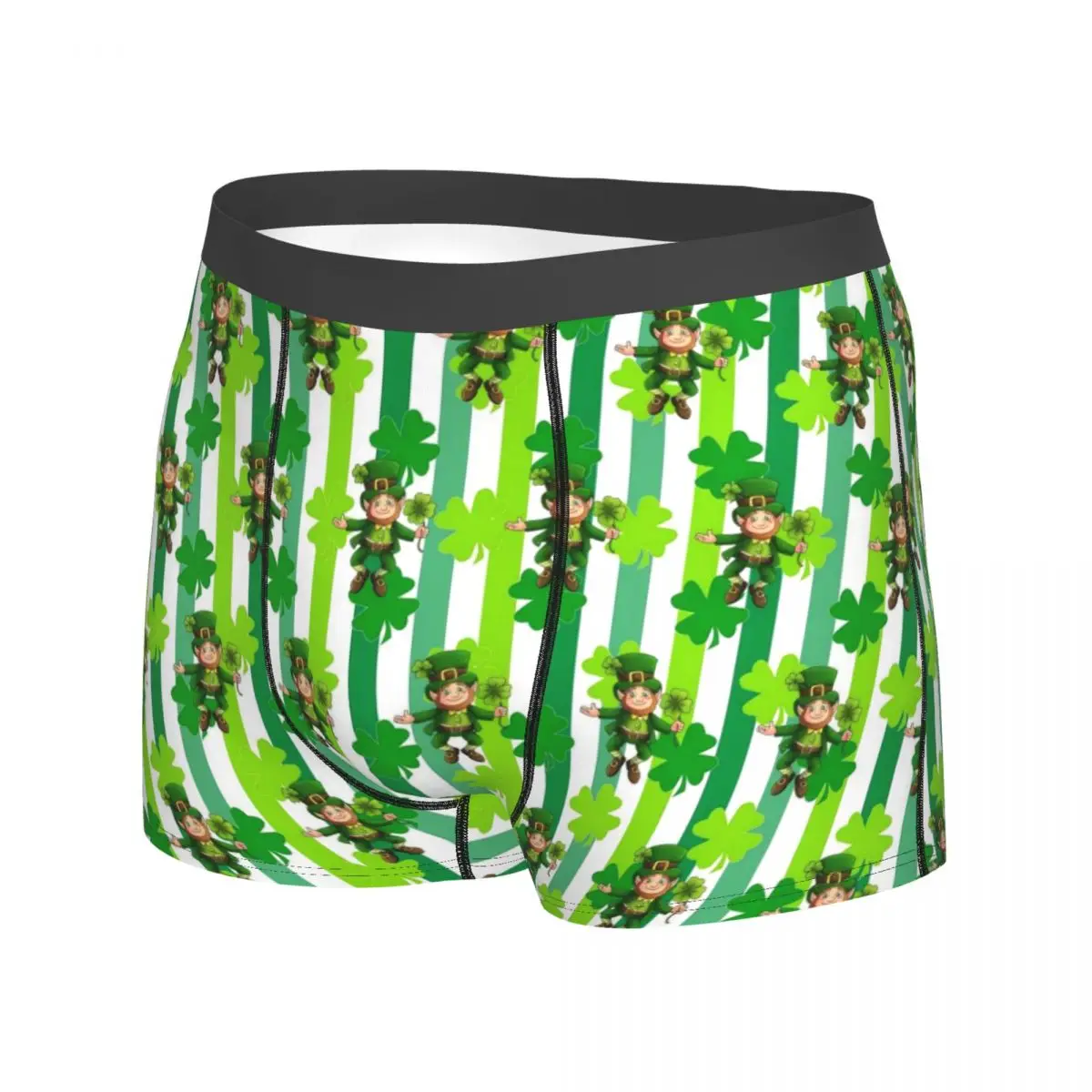 St Patricks Day Underwear Leprechaun Shamrock Men's Boxer Brief Breathable Trunk Trenky Print Large Size Underpants