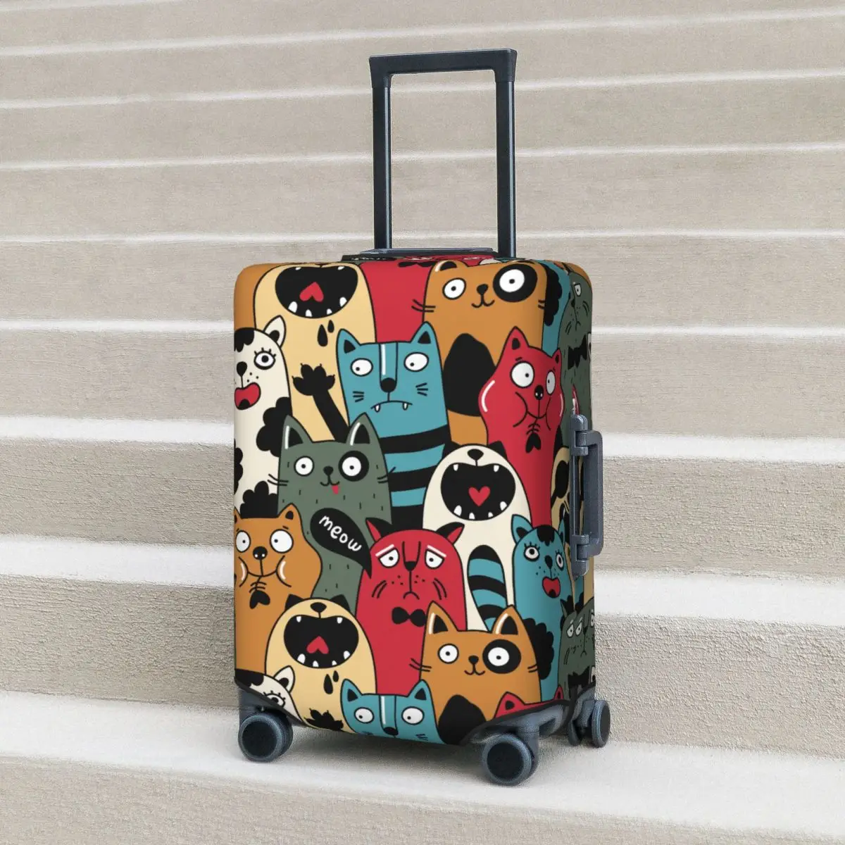 

Colorful Cats Suitcase Cover Doodle Animal Funny Flight Cruise Trip Strectch Luggage Supplies Protection