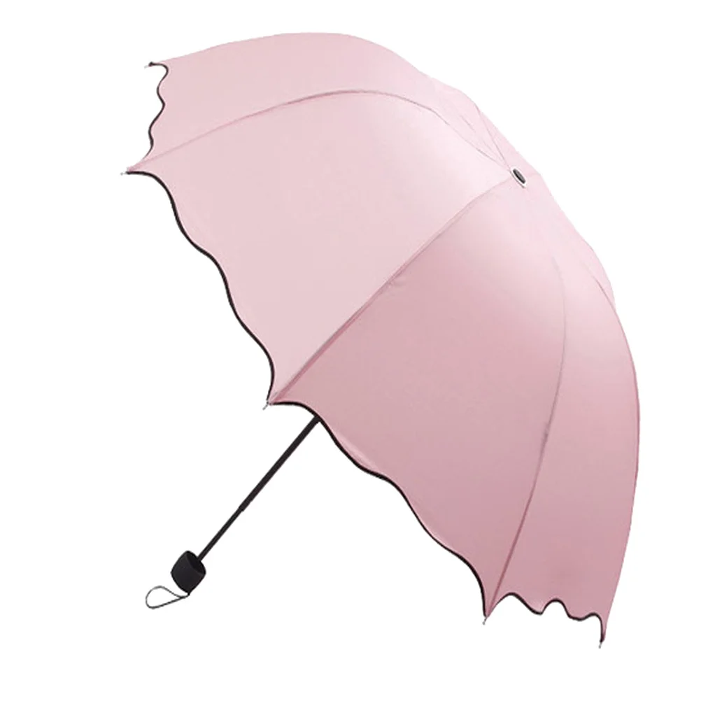 

Triple Folding Pink Parasol Domed Design Anti Uv Rain Sun Umbrella Portable Waterproof Metal Frame Folding Parasol