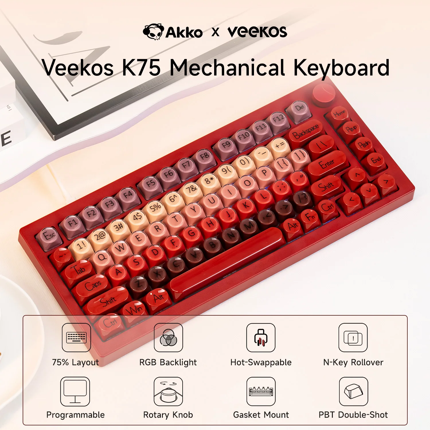 

AKKO X Veekos K75 Mechanical Gaming Keyboard 75% RGB 3/5-Pin Hot Swap Wired Customized Keyboard with Knob Gasket Christmas Theme