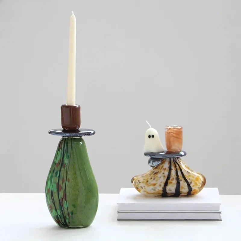 Mottled Painted Glass Candle Holder Creative Ornaments Candlestick Table Decoration Candelabrum Wax Melt Burner Aroma Diffuser