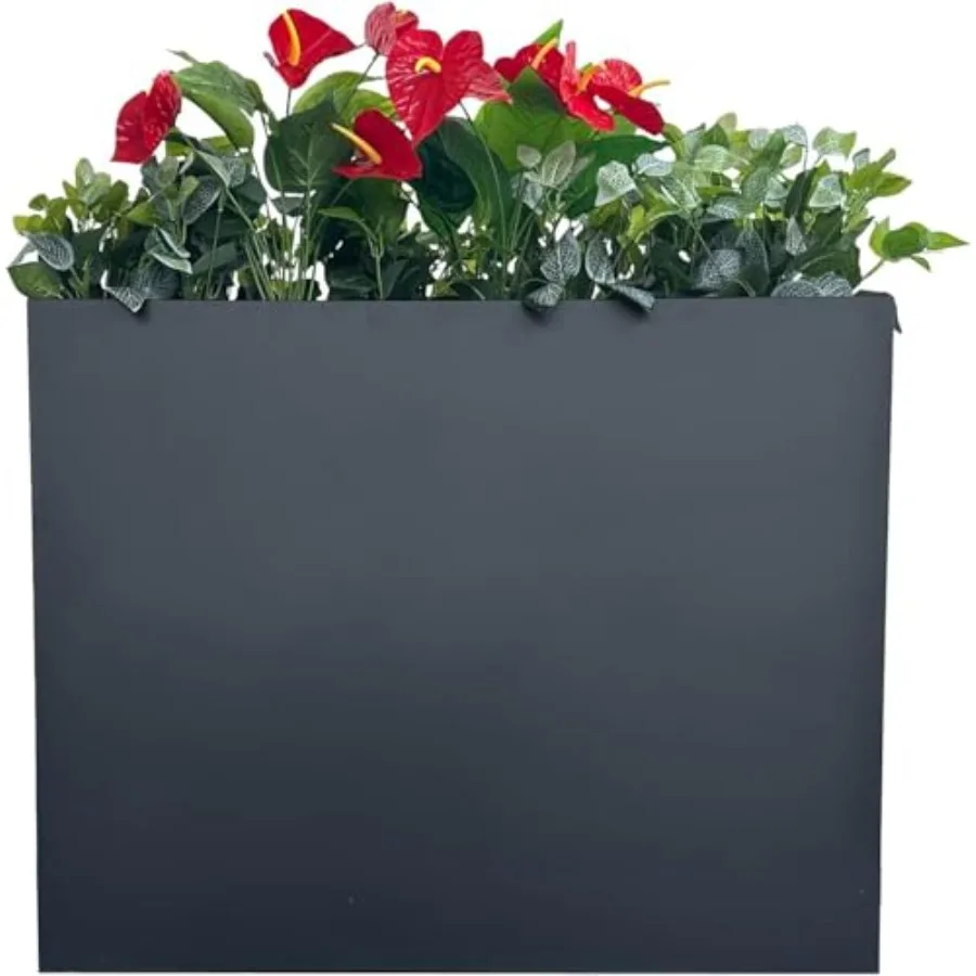 

Металлическое высокое прямоугольное кашпо 38x13x30 см – Большое уличное кашпо для патио с современным дизайном для растений, цветов и сада