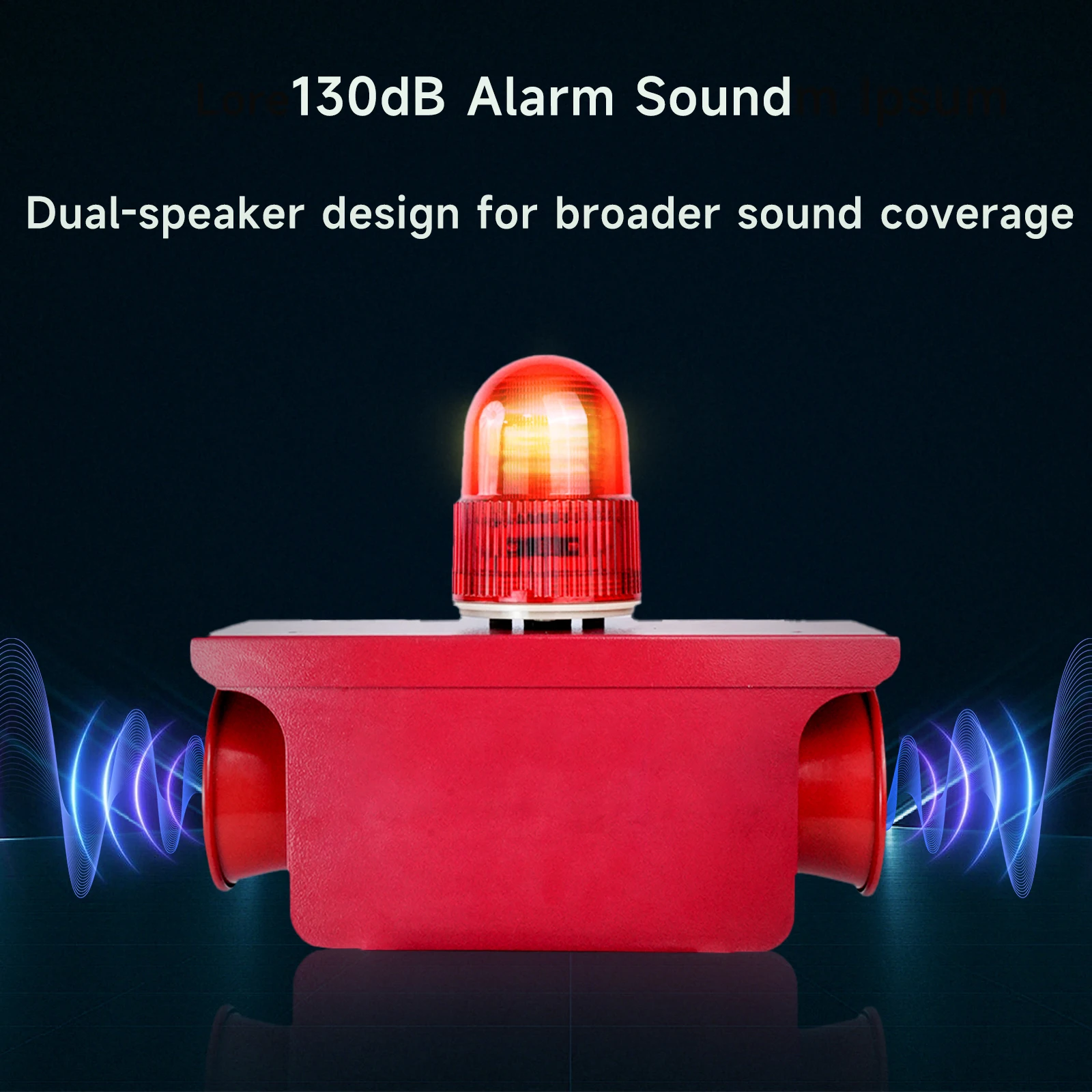 Industrial Dual Horn Siren Alarm 130dB Loud Emergency Sirens Systerm with Beacon Strobe Light, USB Port for Factory Warehouse