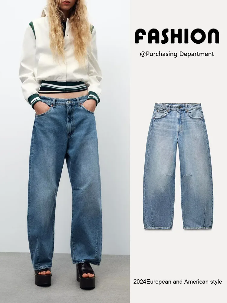 

Spring New Arrival Women's Faionable Versatile Slimming Mid-Waist Balloon Loose Jeans High Waist Wide Leg Pants Zipper Closure