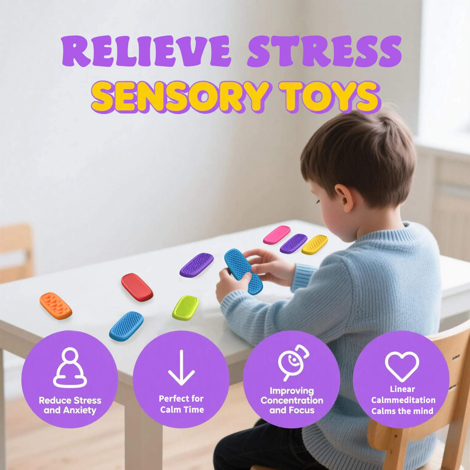 실리콘 감각 스트립 Fidget 장난감 어린이 자폐증 감압 진정 Fidgeting 장난감 성인 스트레스 책상 불안 완화 감각 장난감