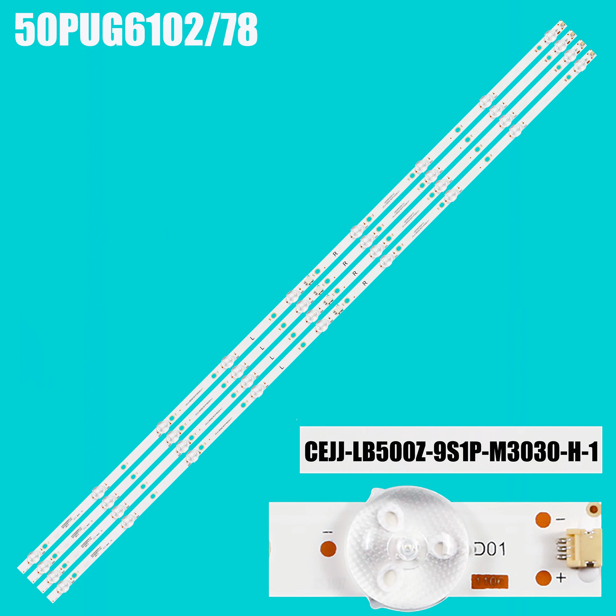 LED BackLight Strip For LE50S5970 50PUG6012 50PUG610/78 50PUF6102/T3 TPT500B5 50PUG6513/78 CEJJ-LB500Z-9S1P-M3030-H-1