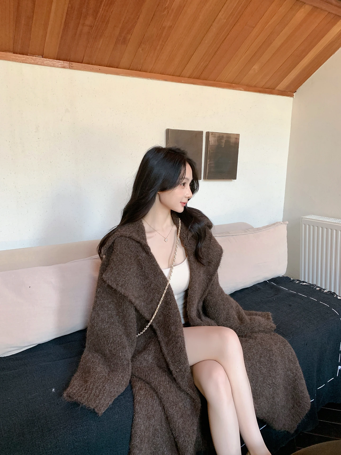 

Loose Fit Long Knitwear Women's Autumn Winter Mixed Wool Sweater Lazy Sensation Hooded Cardigan Sweet Sle Online Exclusive