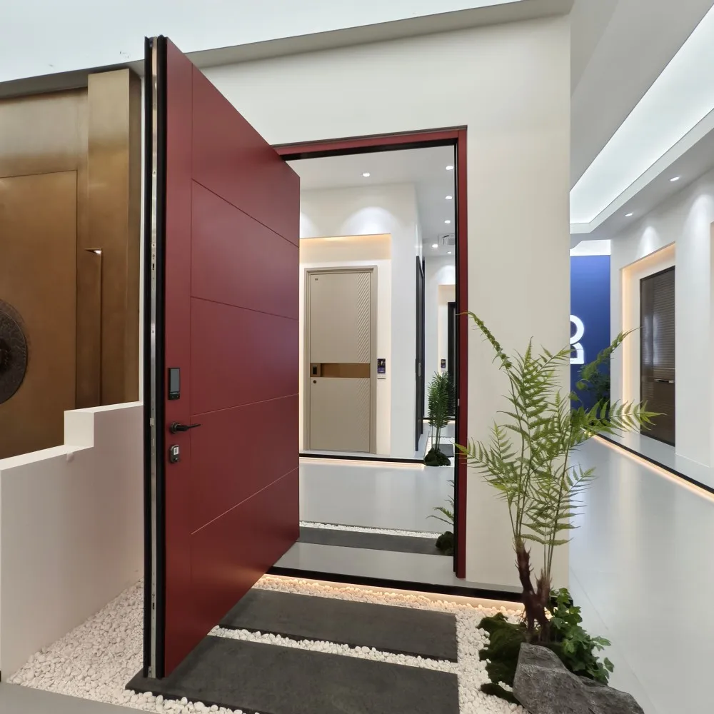 DN سعر المصنع الأبواب الرئيسية للمنزل بالجملة أبواب دخول محورية من الألومنيوم المعدني الحديث باب مدخل آمن مقاوم للإعصار