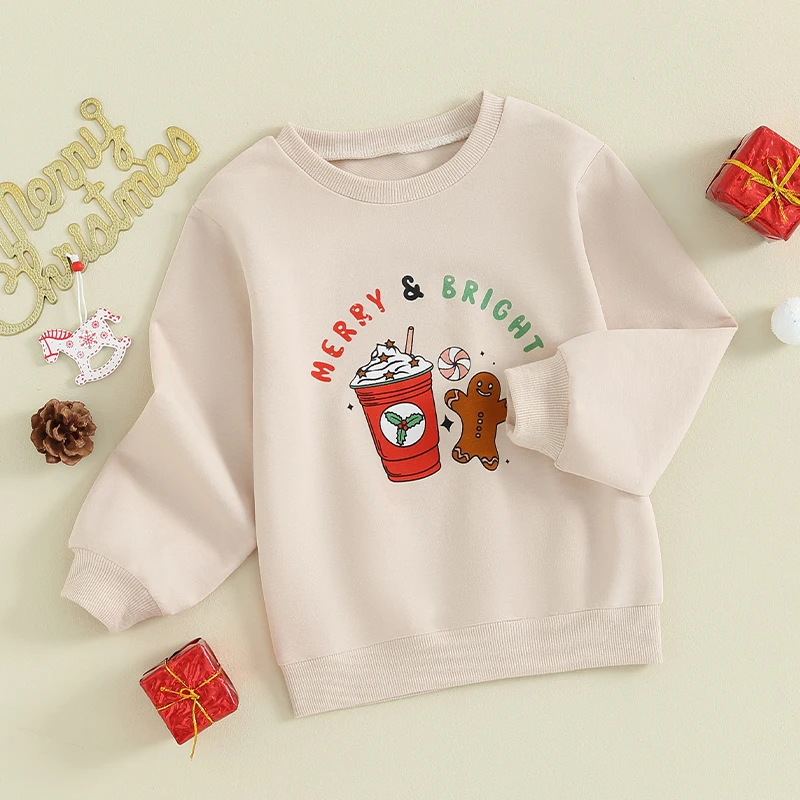 Blotona Toddler Christmas Sweatshirts Long Sleeve Snowman Mug Print Pullover Tops Kids Spring Fall Casual Clothes 3-6Years