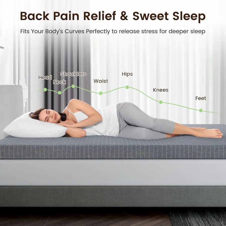 Mattress Topper King, 4 Inch CharcoalInfused Extra Firm Memory Foam Bed Topper for Back Pain Relief and Spinal Alignment, DualSi