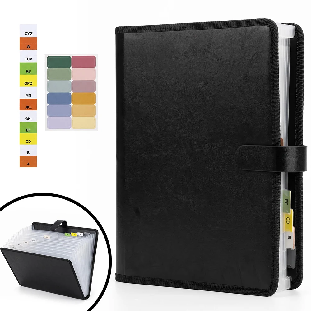 A4 Accordion Folder Faux Leather Folder 13 Compartments Water-Repellent Ideal for Business Trips Teachers as a Men's Gift