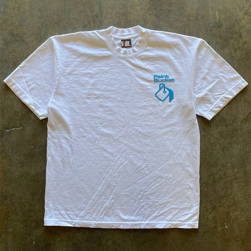 

Retro American Design Paint Bucket Modified Short Sleeve T-Shirt Couple's Apparel Unisex Fashionable Top Quality Material