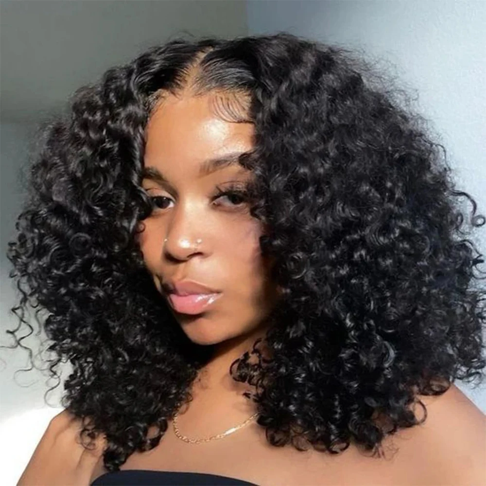 Deep Wave Bob Wig Short Bob Transparent Lace Front Curly Human Hair Wigs Pre Cut Lace Pre Plucked Lace Frontal Wig For Women