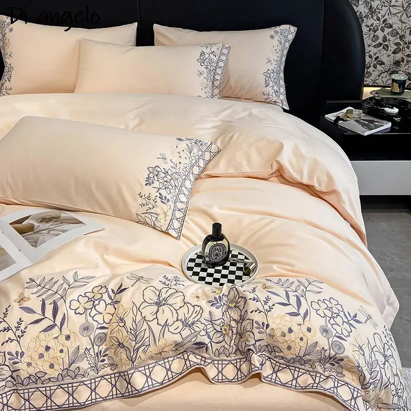 

Egyptian Cotton Bedding Set with Embroidery, Duvet Cover, Bed Linen, Flat Sheet, Queen and King, Luxury Wedding Gift, 600TC