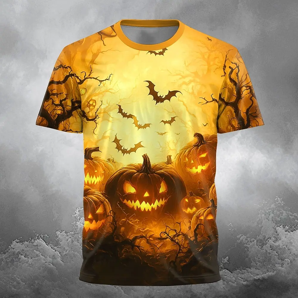 

Men's T-Shirt Funny Halloween Optical Illusion Pumpkin Graphic 3D Print T-Shirt Short Sleeve Tee Outdoor Oversize O-Neck Clothes