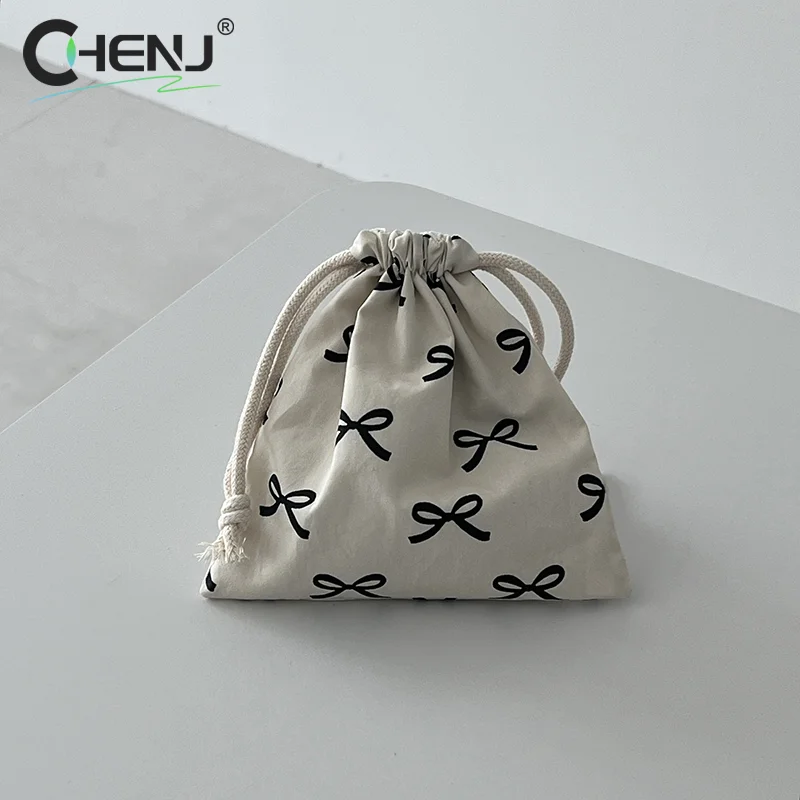 Bow Knot Drawstring Bag Cosmetic Storage Pouch Women Wallet Sweet Kawaii String Mini Pouch Girl\'s Portable Cosmetics Storage