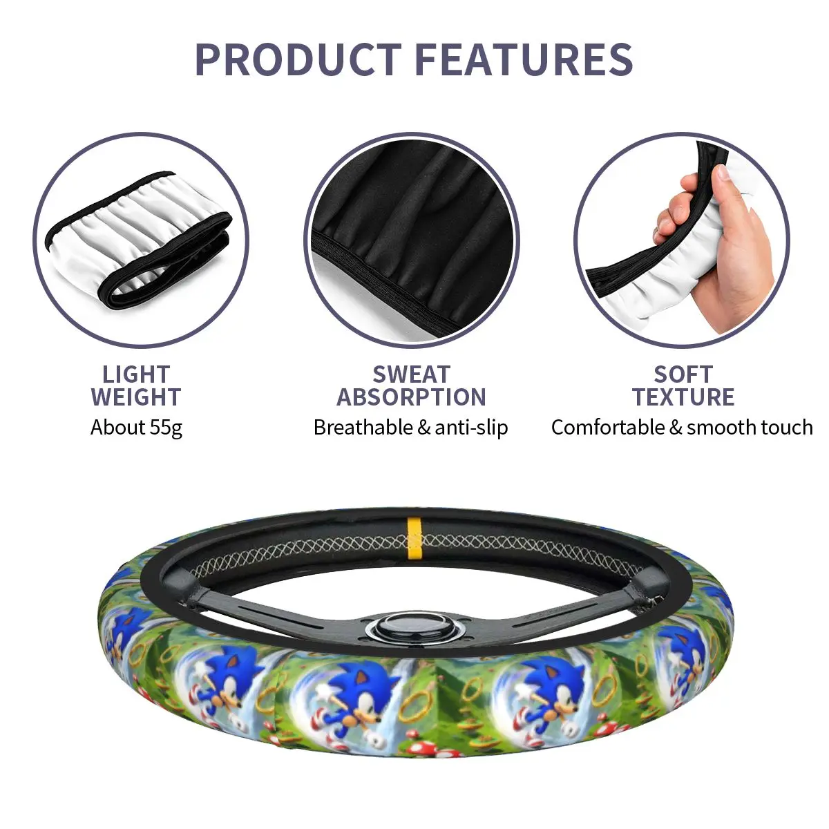 S-Soniced Universal Steering Wheel Cover Fit for Sedan Game Soft Car Steering Wheel Protector 15 Inch 37-38cm Auto Accessories view 6