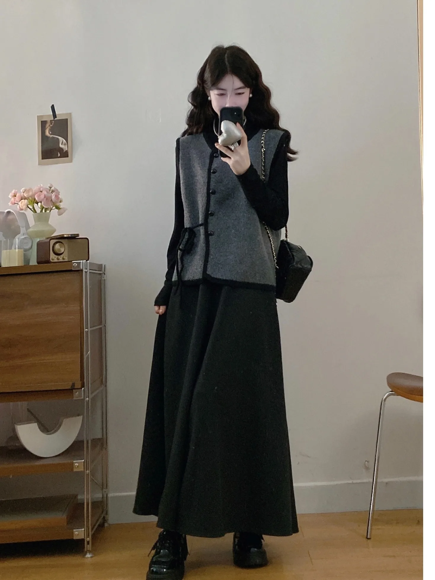 

plus Size Knitted Vest Top Women's Autumn Winter High Waist Skirt Tee Piece Set Faion Commute Korean Loose Fit Long ...