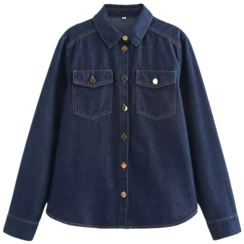 Autunno Inverno Donna Morbido Casual Lungo Colletto Sve Denim irt Versatile Design semplice Pendolarismo Sle Vestibilità ampia Lunghezza regolare