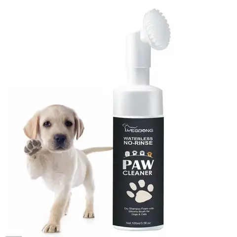 100mlPaw 폼 강아지 발톱 클리너, 고양이 발 클리너, 워터리스 반려동물 샴푸, 강아지 브러시 포함, 린스 프리 고양이 발 딥 클렌저