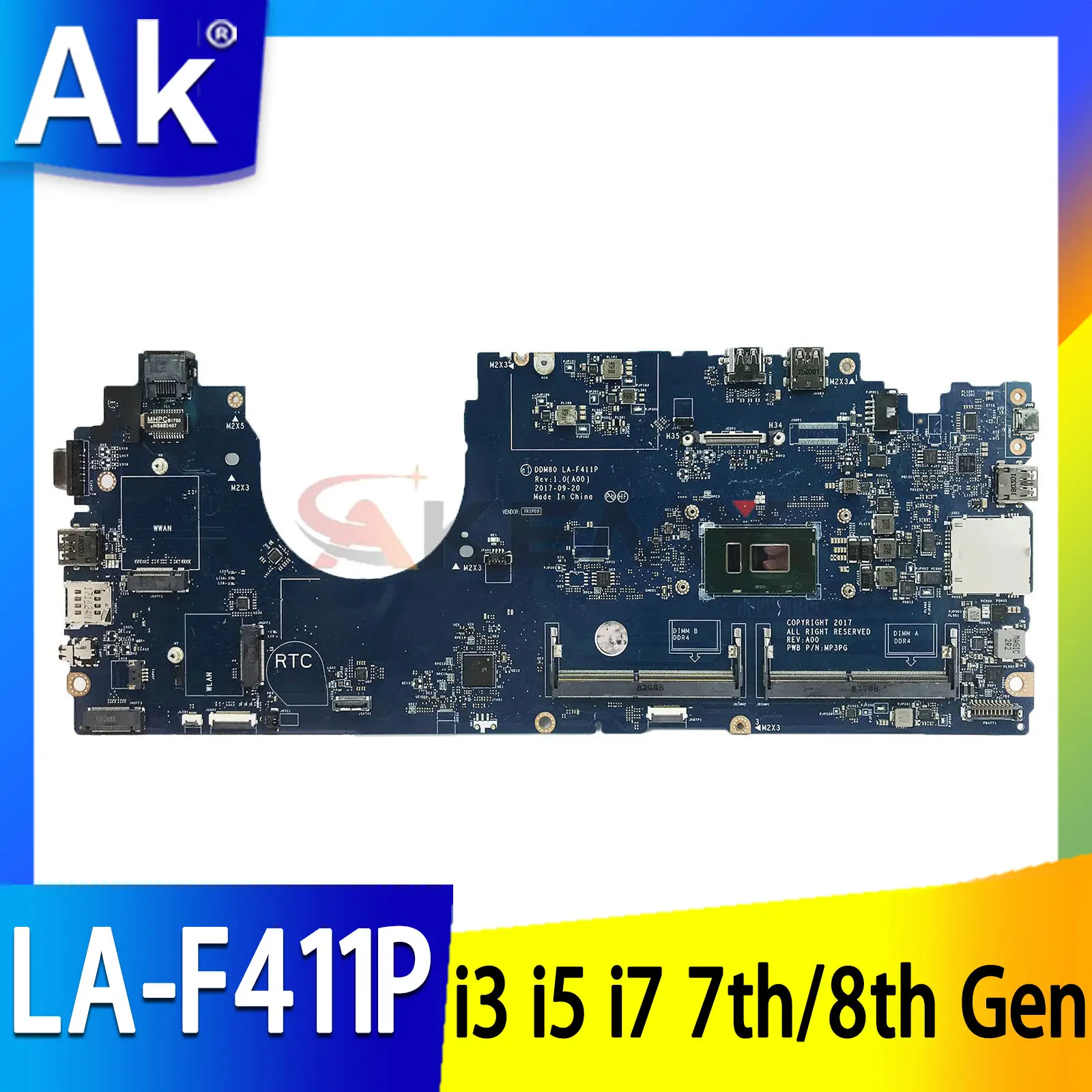 

CN-0CJWKW 0VT64T 0PTD05 For Dell Latitude 15 5590 Laptop Motherboard DDM80 LA-F411P Mainboard With i3 i5 i7 7th Gen/8th Gen CPU