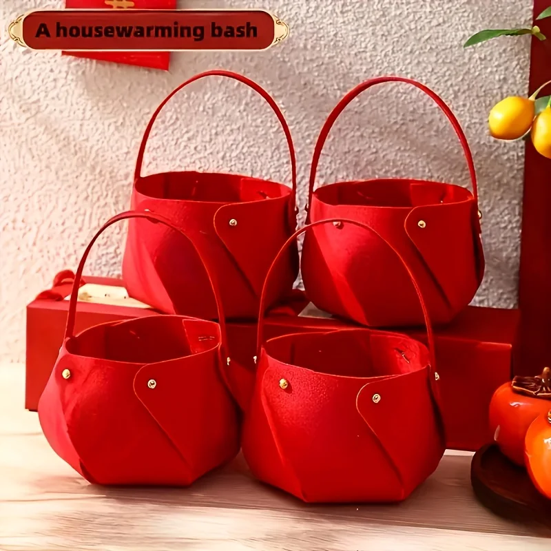 4pc Red Felt Storage Baskets Multi-Purpose Storage Baskets For Sweets Snacks Home DéCor Decorative Storage Baskets Shelf Baskets